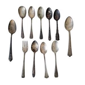 Vintage Silverplate Flatware Lot of 11 Mixed Patterns Spoons & Fork Collectible